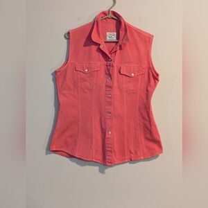 Chivers. Coral Sleeveless Denim Sleeveless Western Top With Pearl Like Snaps. M.
